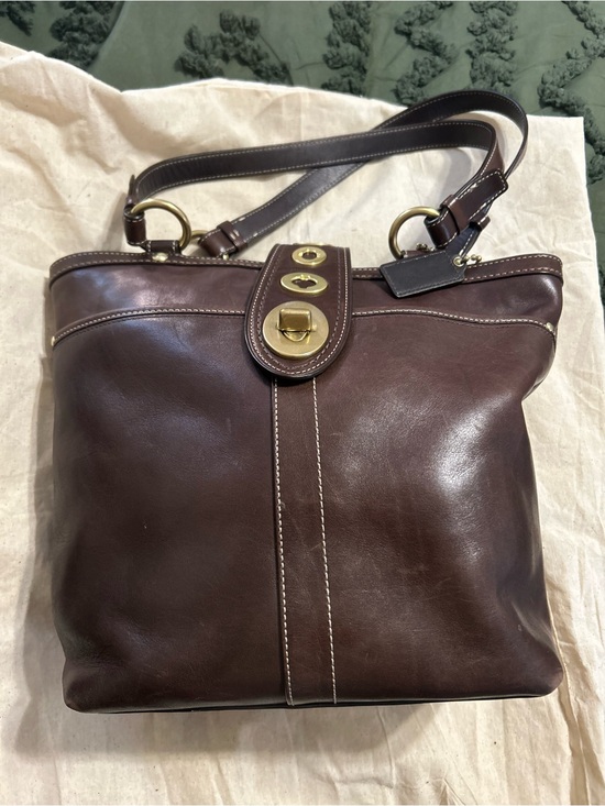 Coach Handbags - Coach Lily Legacy Brown Turn Lock Purse